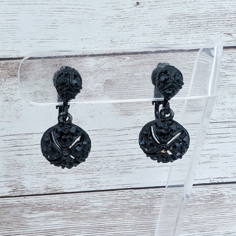Vintage Clip On Earrings - Black Dangle 1 & 1/8" - Poor Condition